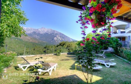 Gite n &deg;57841 Muracciole - Corse - G&icirc;te &agrave; Muracciole, centre Corse, Haute-Corse, labellis&eacute; G&icirc;tes de France : la vue de la terrasse couverte 