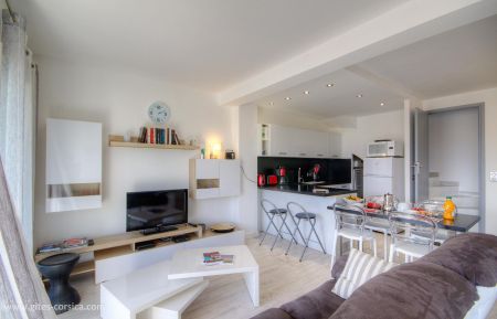 Appartement à Calvi, Balagne, Haute-Corse, labellisé Gîtes de France : le séjour/cuisine Gite n °62431 Calvi - Corse - Appartement à Calvi, Balagne, Haute-Corse, labellisé Gîtes de France : le séjour/cuisine