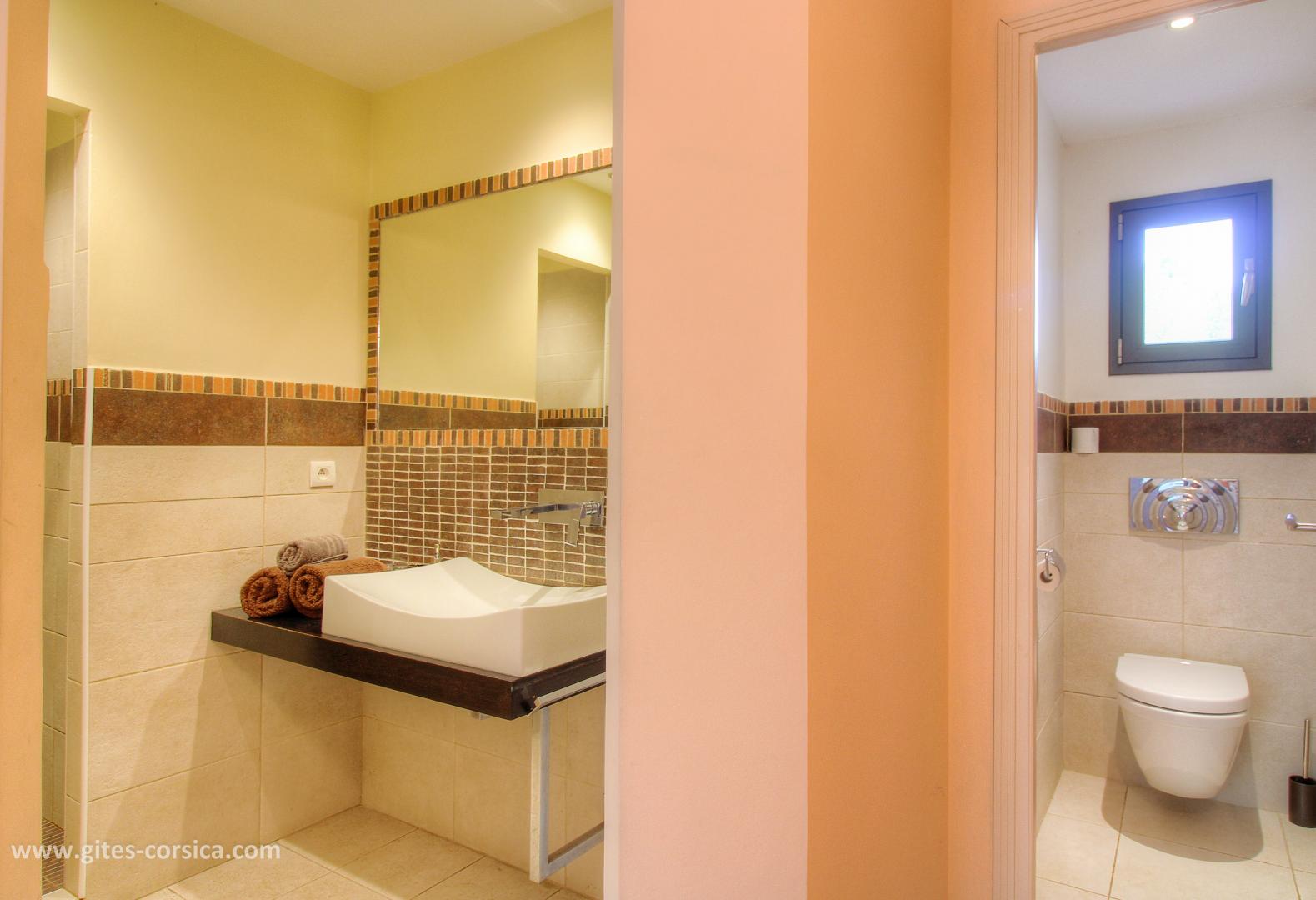 Chambres d'hôtes à Bonifacio, le sud Corse, labellisé Gîtes de France : la salle d'eau ouverte de la chambre Laetitia photo 10