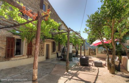 Gite n &deg;21851 Balogna - Corse - G&icirc;te &agrave; Balogna, la c&ocirc;te Ouest, Corse du Sud, labellis&eacute; g&icirc;tes de France : la terrasse et le g&icirc;te 