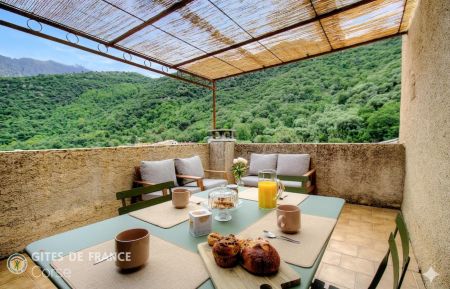 Gite n &deg;64621 Muro - Corse - G&icirc;te &agrave; Muro, La Balagne, Haute-Corse, labellis&eacute; G&icirc;tes de France : le toit-terrasse attenant au s&eacute;jour